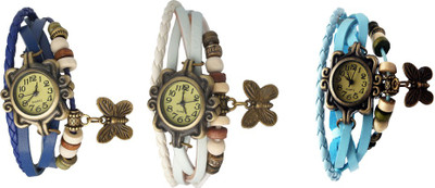 

NS18 Vintage Butterfly Rakhi Watch Combo of 3 Blue, White And Sky Blue Watch - For Women