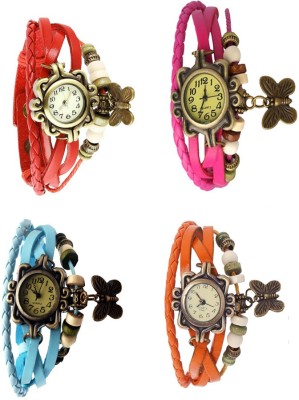 NS18 Vintage Butterfly Rakhi Combo of 4 Red, Sky Blue, Pink And Orange Analog Watch  - For Women   Watches  (NS18)