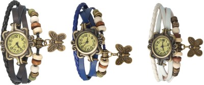 NS18 Vintage Butterfly Rakhi Watch Combo of 3 Black, Blue And White Analog Watch  - For Women   Watches  (NS18)