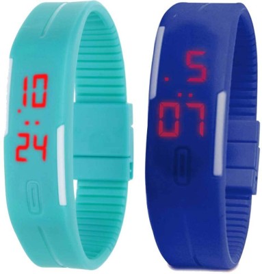 NS18 Silicone Led Magnet Band Set of 2 Sky Blue And Blue Digital Watch  - For Boys & Girls   Watches  (NS18)