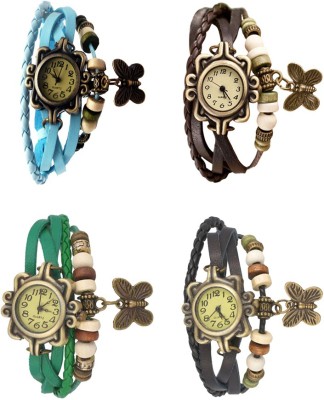 NS18 Vintage Butterfly Rakhi Combo of 4 Sky Blue, Green, Brown And Black Analog Watch  - For Women   Watches  (NS18)