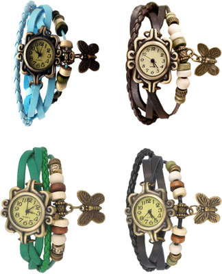 

NS18 Vintage Butterfly Rakhi Combo of 4 Sky Blue, Green, Brown And Black Watch - For Women