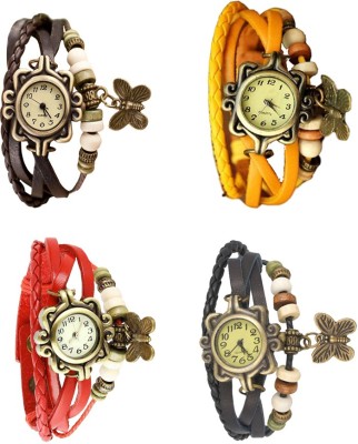 NS18 Vintage Butterfly Rakhi Combo of 4 Brown, Red, Yellow And Black Analog Watch  - For Women   Watches  (NS18)