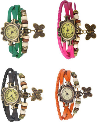 

Kissu Vintage Rakhi Combo of 4 Green, Black, Pink And Orange Watch - For Women