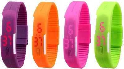 NS18 Silicone Led Magnet Band Combo of 4 Purple, Orange, Pink And Green Digital Watch  - For Boys & Girls   Watches  (NS18)