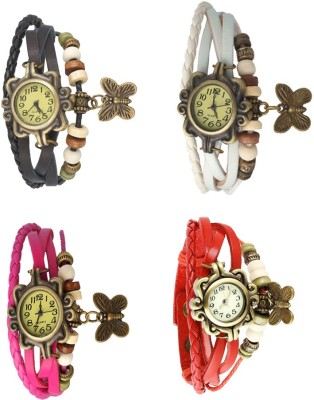 NS18 Vintage Butterfly Rakhi Combo of 4 Black, Pink, White And Red Analog Watch  - For Women   Watches  (NS18)