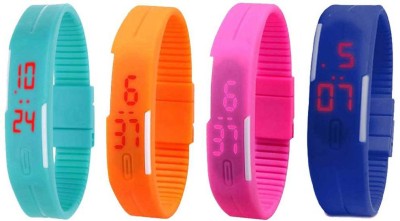 NS18 Silicone Led Magnet Band Combo of 4 Sky Blue, Orange, Pink And Blue Digital Watch  - For Boys & Girls   Watches  (NS18)