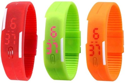 NS18 Silicone Led Magnet Band Combo of 3 Red, Green And Orange Digital Watch  - For Boys & Girls   Watches  (NS18)