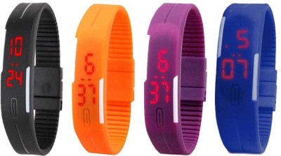 NS18 Silicone Led Magnet Band Combo of 4 Black, Orange, Purple And Blue Digital Watch  - For Boys & Girls   Watches  (NS18)