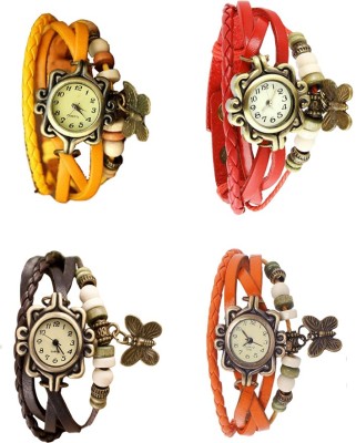 NS18 Vintage Butterfly Rakhi Combo of 4 Yellow, Brown, Red And Orange Analog Watch  - For Women   Watches  (NS18)