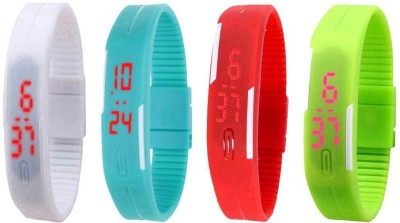 NS18 Silicone Led Magnet Band Combo of 4 White, Sky Blue, Red And Green Digital Watch  - For Boys & Girls   Watches  (NS18)