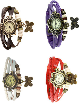 

Kissu Vintage Rakhi Combo of 4 Brown, White, Purple And Red Watch - For Women
