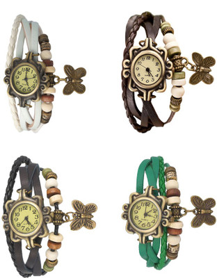 

Kissu Vintage Rakhi Combo of 4 White, Black, Brown And Green Watch - For Women