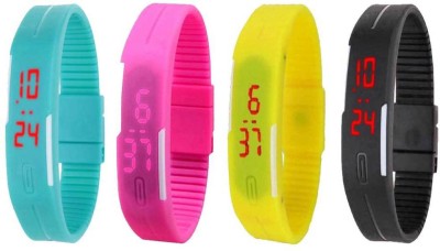 NS18 Silicone Led Magnet Band Combo of 4 Sky Blue, Pink, Yellow And Black Digital Watch  - For Boys & Girls   Watches  (NS18)