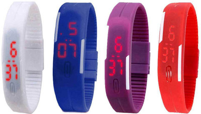 

NS18 Silicone Led Magnet Band Watch Combo of 4 White, Blue, Purple And Red Watch - For Couple