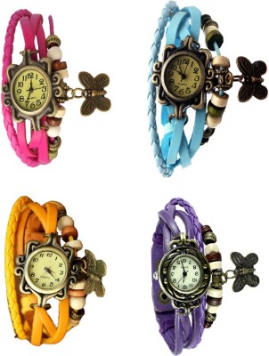 NS18 Vintage Butterfly Rakhi Combo of 4 Pink, Yellow, Sky Blue And Purple Analog Watch  - For Women   Watches  (NS18)