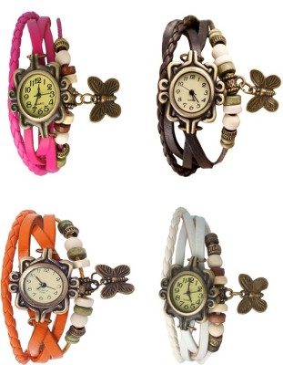 NS18 Vintage Butterfly Rakhi Combo of 4 Pink, Orange, Brown And White Analog Watch  - For Women   Watches  (NS18)