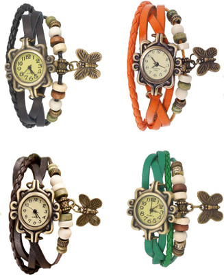 

Kissu Vintage Rakhi Combo of 4 Black, Brown, Orange And Green Watch - For Women