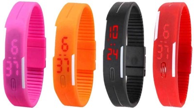 NS18 Silicone Led Magnet Band Watch Combo of 4 Pink, Orange, Black And Red Digital Watch  - For Couple   Watches  (NS18)