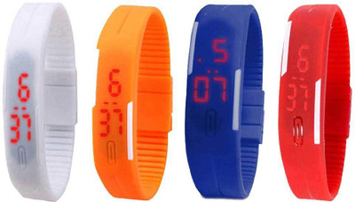 View NS18 Silicone Led Magnet Band Watch Combo of 4 White, Orange, Blue And Red Digital Watch  - For Couple Wrist Watches Price Online(NS18)