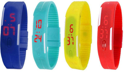 

NS18 Silicone Led Magnet Band Watch Combo of 4 Blue, Sky Blue, Yellow And Red Watch - For Couple