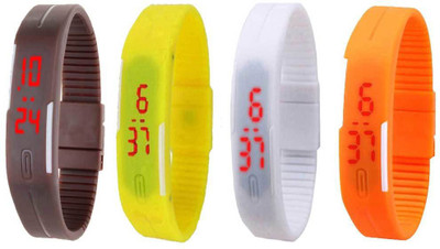 

NS18 Silicone Led Magnet Band Combo of 4 Brown, White, Yellow And Orange Watch - For Boys & Girls