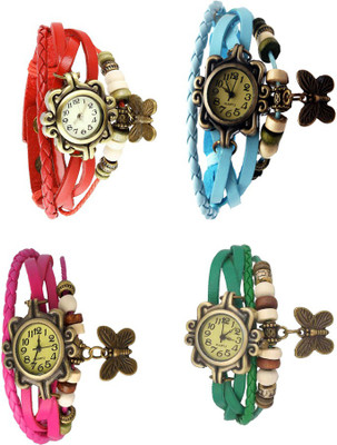 

Kissu Vintage Rakhi Combo of 4 Red, Pink, Sky Blue And Green Watch - For Women