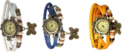 NS18 Vintage Butterfly Rakhi Combo of 3 White, Blue And Yellow Analog Watch  - For Women   Watches  (NS18)