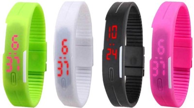 NS18 Silicone Led Magnet Band Combo of 4 Green, White, Black And Pink Digital Watch  - For Boys & Girls   Watches  (NS18)