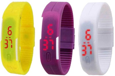 NS18 Silicone Led Magnet Band Combo of 3 Yellow, Purple And White Digital Watch  - For Boys & Girls   Watches  (NS18)