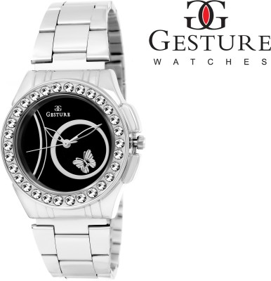 Gesture Crystal Black Modest Analog Watch  - For Women   Watches  (Gesture)