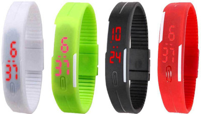 

NS18 Silicone Led Magnet Band Watch Combo of 4 White, Green, Black And Red Watch - For Couple