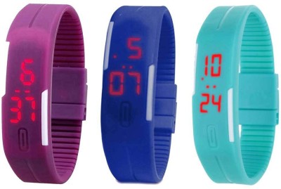 NS18 Silicone Led Magnet Band Combo of 3 Purple, Blue And Sky Blue Digital Watch  - For Boys & Girls   Watches  (NS18)