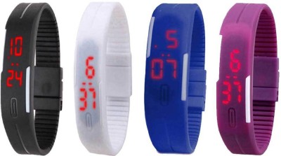 NS18 Silicone Led Magnet Band Watch Combo of 4 Black, White, Blue And Purple Digital Watch  - For Couple   Watches  (NS18)