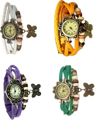 NS18 Vintage Butterfly Rakhi Combo of 4 White, Purple, Yellow And Green Analog Watch  - For Women   Watches  (NS18)