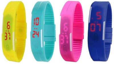 NS18 Silicone Led Magnet Band Combo of 4 Yellow, Sky Blue, Pink And Blue Digital Watch  - For Boys & Girls   Watches  (NS18)