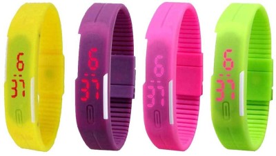 NS18 Silicone Led Magnet Band Combo of 4 Yellow, Purple, Pink And Green Digital Watch  - For Boys & Girls   Watches  (NS18)