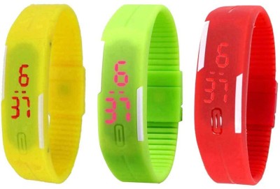 NS18 Silicone Led Magnet Band Combo of 3 Yellow, Green And Red Digital Watch  - For Boys & Girls   Watches  (NS18)