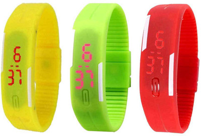 

NS18 Silicone Led Magnet Band Combo of 3 Yellow, Green And Red Watch - For Boys & Girls