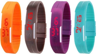 NS18 Silicone Led Magnet Band Watch Combo of 4 Orange, Brown, Purple And Sky Blue Digital Watch  - For Couple   Watches  (NS18)
