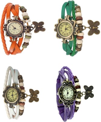 NS18 Vintage Butterfly Rakhi Combo of 4 Orange, White, Green And Purple Analog Watch  - For Women   Watches  (NS18)