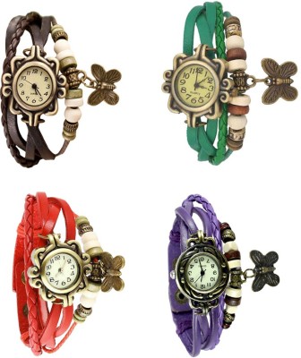 NS18 Vintage Butterfly Rakhi Combo of 4 Brown, Red, Green And Purple Analog Watch  - For Women   Watches  (NS18)
