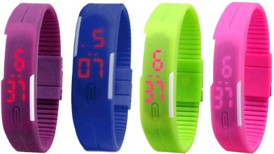 NS18 Silicone Led Magnet Band Combo of 4 Purple, Blue, Green And Pink Digital Watch  - For Boys & Girls   Watches  (NS18)