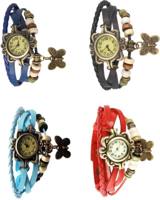 NS18 Vintage Butterfly Rakhi Combo of 4 Blue, Sky Blue, Black And Red Analog Watch  - For Women   Watches  (NS18)
