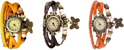 NS18 Vintage Butterfly Rakhi Watch Combo of 3 Yellow, Brown And Orange Analog Watch  - For Women   Watches  (NS18)
