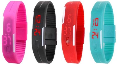 NS18 Silicone Led Magnet Band Watch Combo of 4 Pink, Black, Red And Sky Blue Digital Watch  - For Couple   Watches  (NS18)