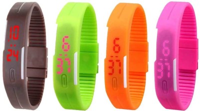 NS18 Silicone Led Magnet Band Combo of 4 Brown, Green, Orange And Pink Digital Watch  - For Boys & Girls   Watches  (NS18)