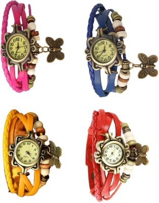 NS18 Vintage Butterfly Rakhi Combo of 4 Pink, Yellow, Blue And Red Analog Watch  - For Women   Watches  (NS18)