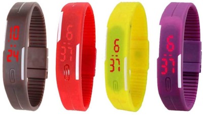 NS18 Silicone Led Magnet Band Watch Combo of 4 Brown, Red, Yellow And Purple Digital Watch  - For Couple   Watches  (NS18)