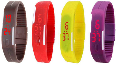 

NS18 Silicone Led Magnet Band Watch Combo of 4 Brown, Red, Yellow And Purple Watch - For Couple